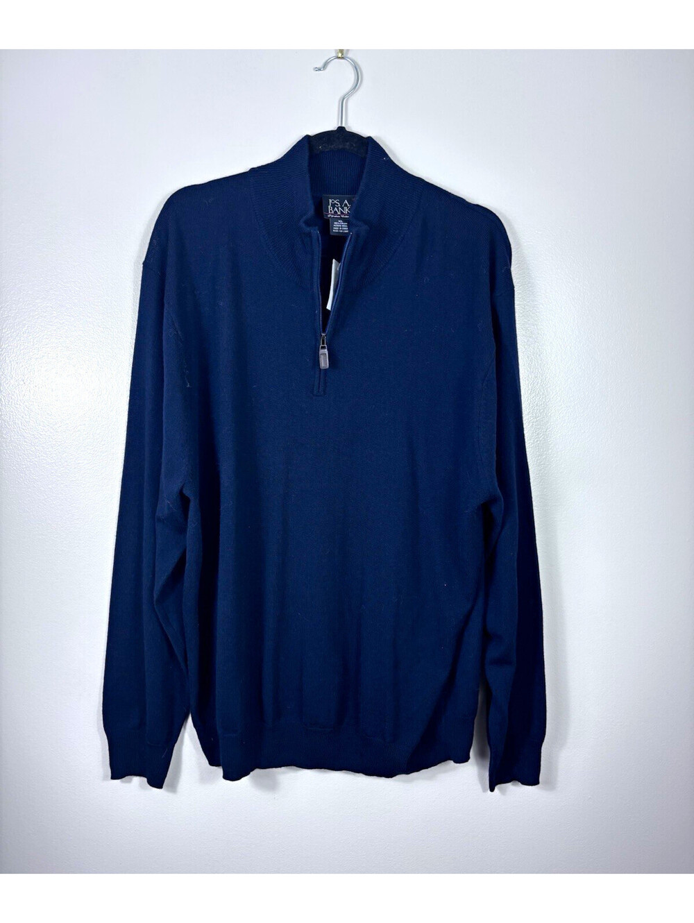 NWT Jos. A. Bank Men's Sweater Sz XL Italian Merino Wool Knit Quarter Neck Navy